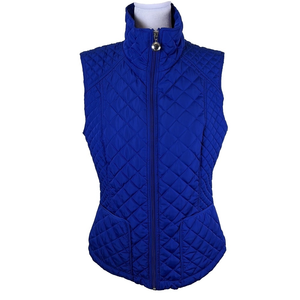Calvin‎ Klein Woman's Quilted Vest Jacket Size S Blue Hand Warmer Style Sporty